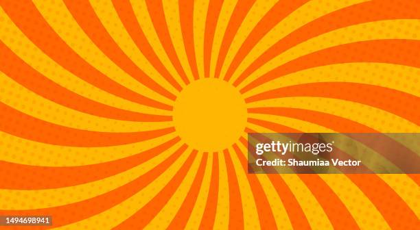 ilustrações de stock, clip art, desenhos animados e ícones de retro banner with dotted halftone, sun and rays in style of 70s abstract background - midsommar