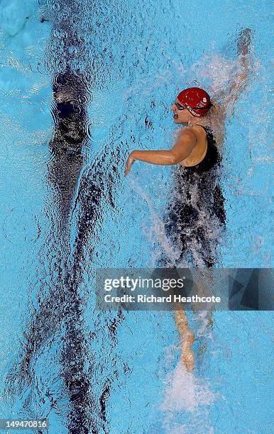 Rebecca Adlington of Great Britain competes in the Women's 400m Freestyle heat 3 on Day 2 of the London 2012 Olympic Games at the Aquatics Centre on...