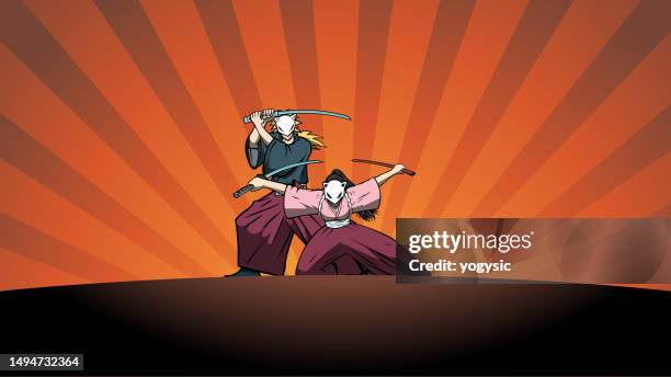 vector masked samurai couple vector illustration - samurai stock illustrations