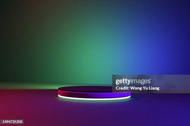 futuristic neon rgb theme podium ,3d render - the beat the chic party stock pictures, royalty-free photos & images