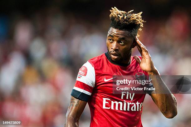Alex Song of Arsenal FC reacts during the pre-season Asian Tour friendly match between Kitchee FC and Arsenal at Hong Kong Stadium on July 29, 2012...