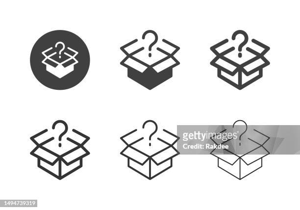 what the box icons - multi series - suspicious package stock illustrations