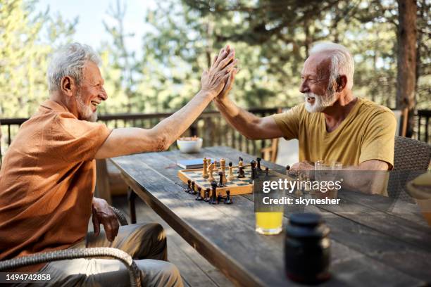 give me high-five, great game! - senior playing chess stock pictures, royalty-free photos & images