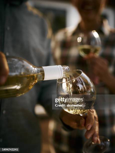 pouring white wine into a glass! - wine bottles glasses stock pictures, royalty-free photos & images