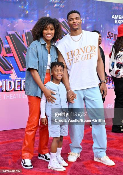 Nina Earl, Noah Russell Westbrook, and Russell Westbrook attends the World Premiere of Sony Pictures Animation's "Spider-Man: Across the Spider...