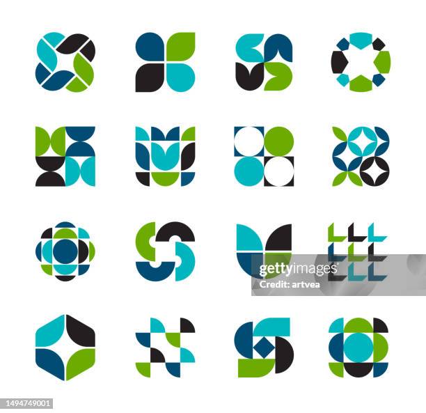 vektorsatz von minimalistischen geometrischen symbol-designelementen im bauhaus-stil - bauhaus stock-grafiken, -clipart, -cartoons und -symbole