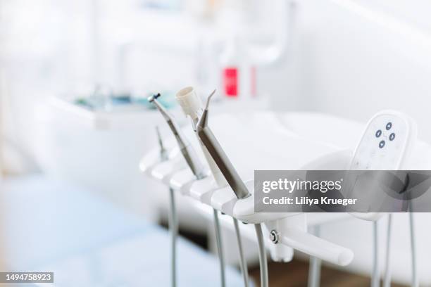 close-up of dentist equipment. - dental tools no people stock pictures, royalty-free photos & images
