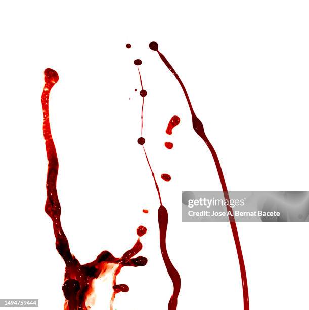 stream of red paint in motion on a white background. - blood stream stock pictures, royalty-free photos & images