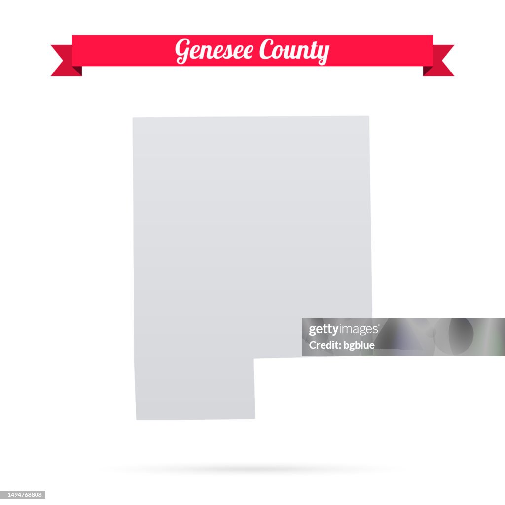 Genesee County, Michigan. Map on white background with red banner