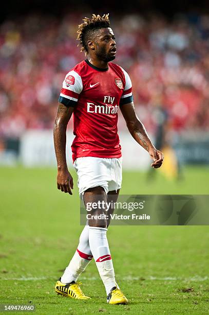 Alex Song of Arsenal FC in action during the pre-season Asian Tour friendly match between Kitchee FC and Arsenal at Hong Kong Stadium on July 29,...