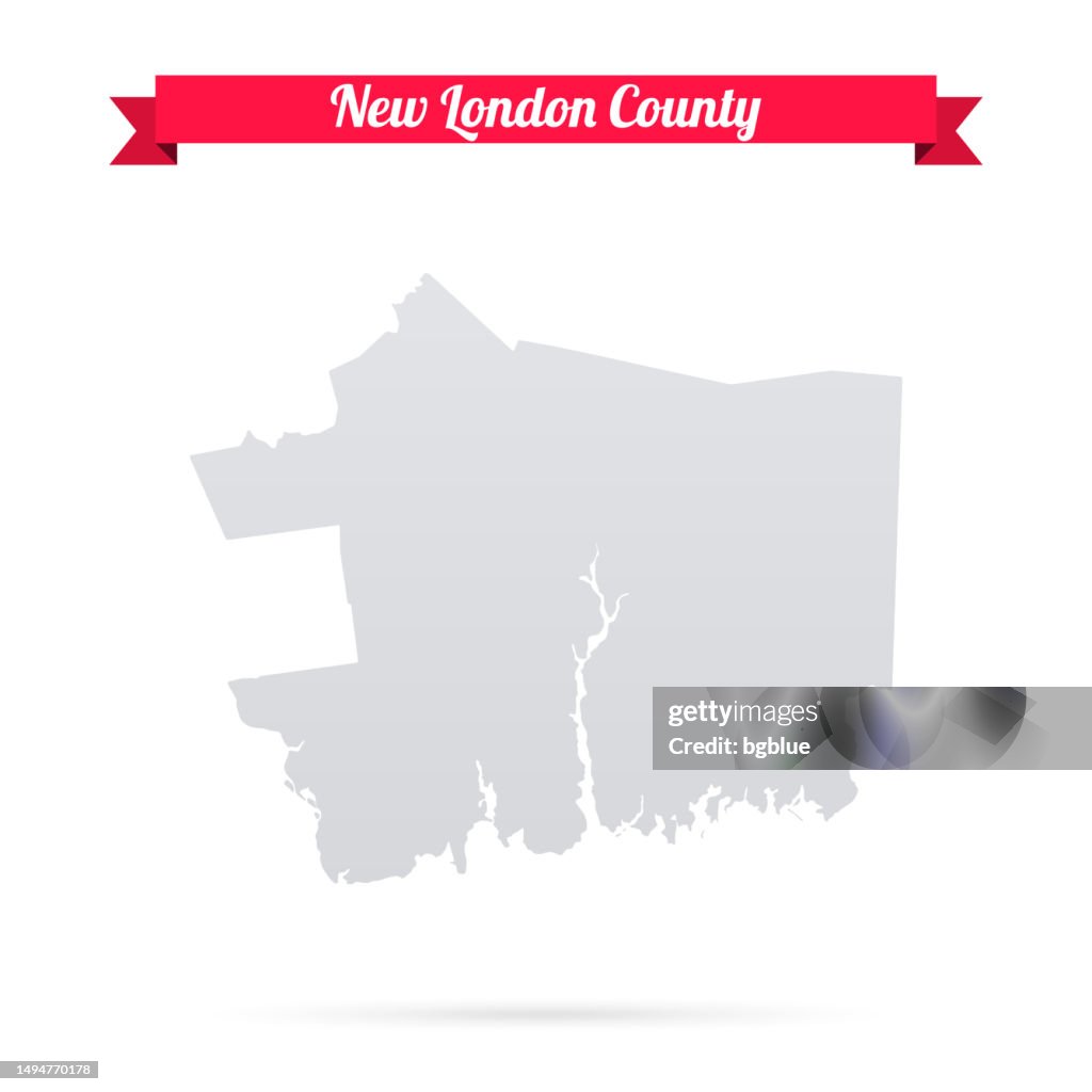 New London County, Connecticut. Map on white background with red banner
