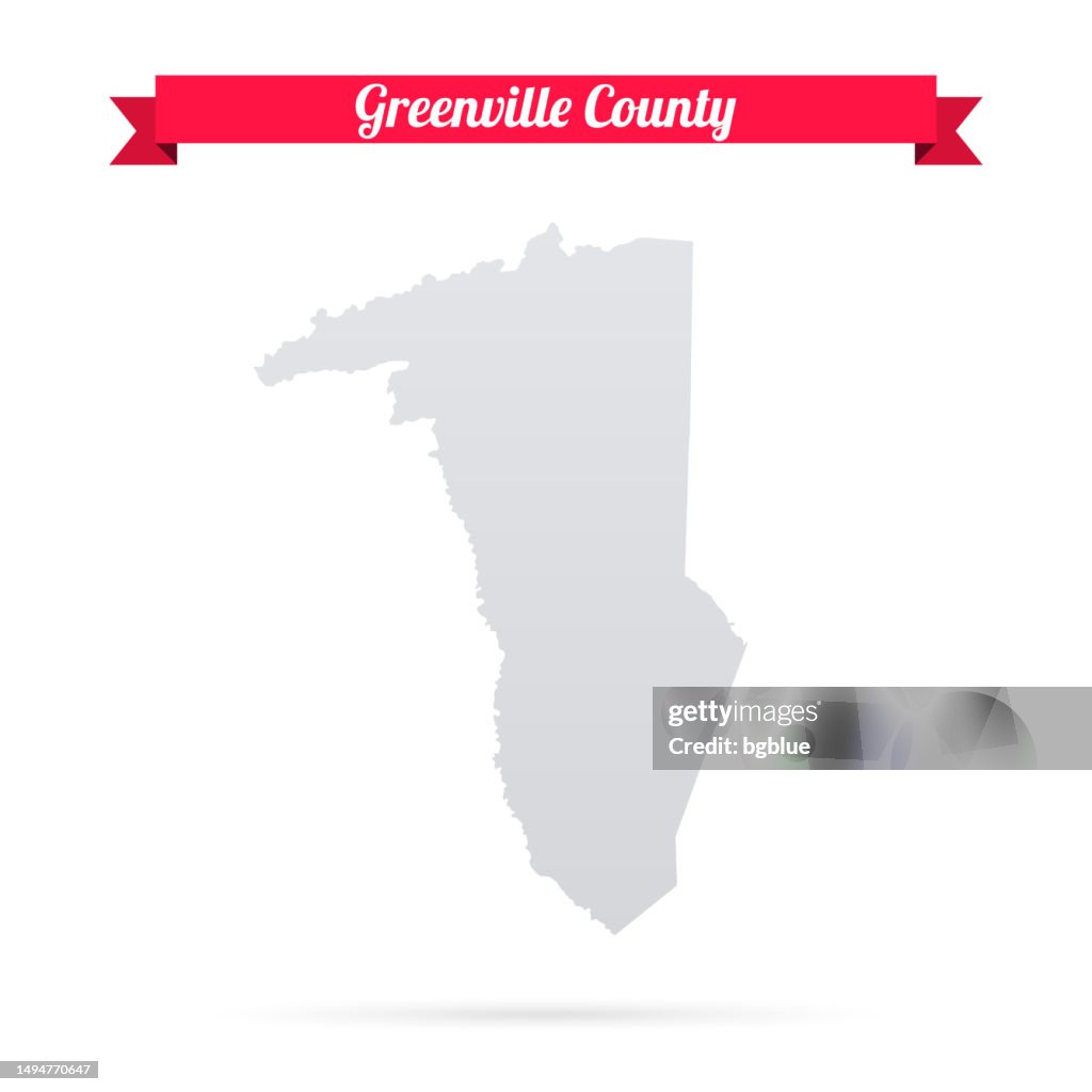 Greenville County, South Carolina. Map on white background with red banner