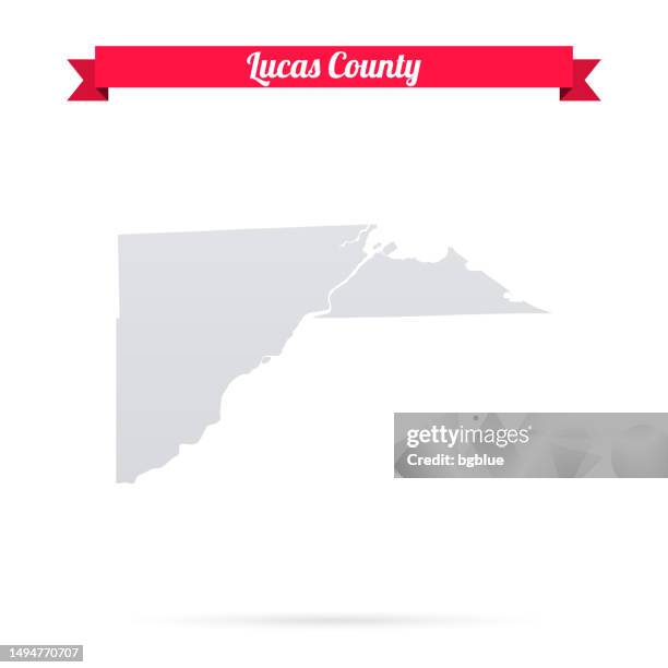 lucas county, ohio. map on white background with red banner - toledo stock illustrations