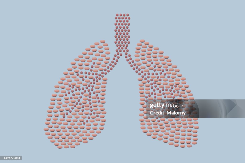 Pills in the shape of a human lungs.