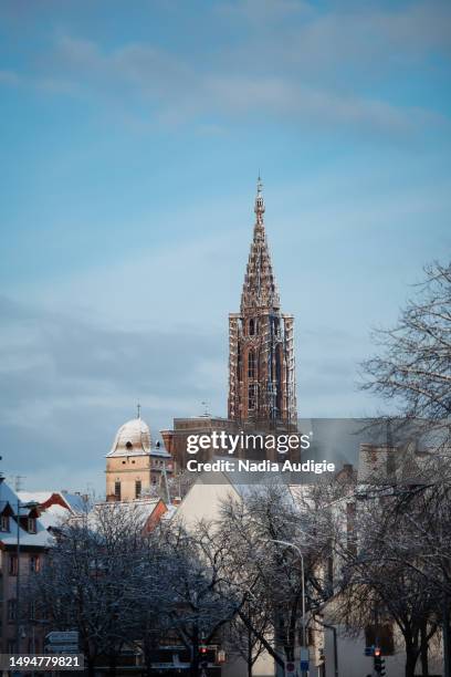 strasbourg cathedral and city center in the snow - christian audigie stock pictures, royalty-free photos & images