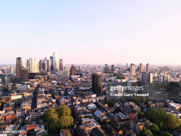 elevated view of london skyline at sunset - cityscape sunset stock pictures, royalty-free photos & images