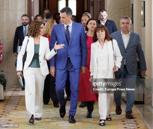 The Deputy Secretary General of the PSOE and Minister of Finance, Maria Jesus Montero; the President of the Government and Secretary General of the...