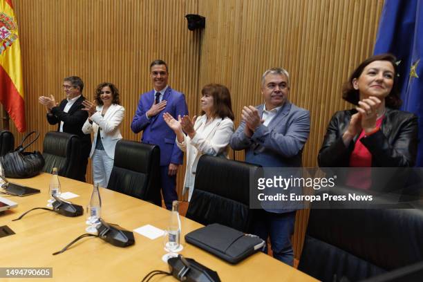 The PSOE spokesperson in the Congress of Deputies, Patxi Lopez; the PSOE Deputy Secretary General and Minister of Finance, Maria Jesus Montero; the...