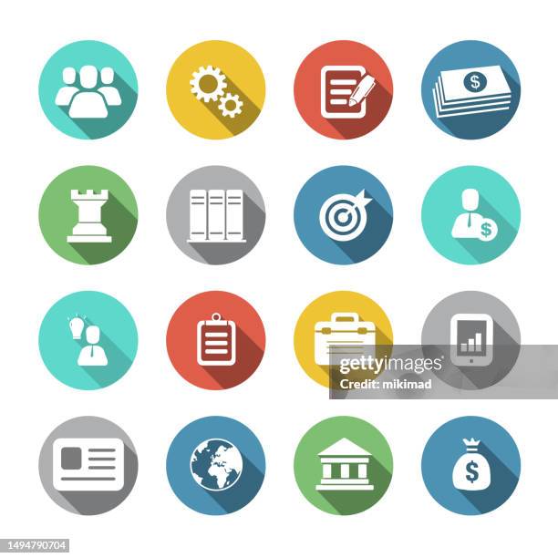 business icon set. flat design. vector. illustration. - competition round stock illustrations
