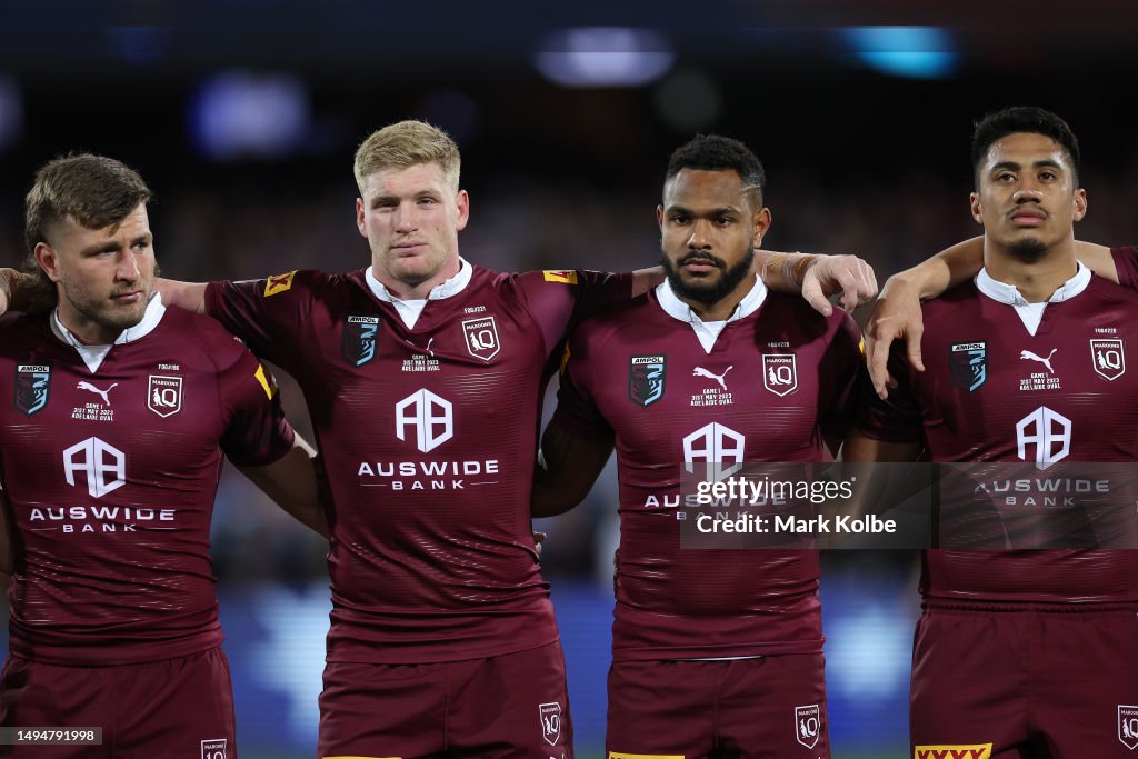 The Maroons line up before game one of the 2023 State of Origin ...