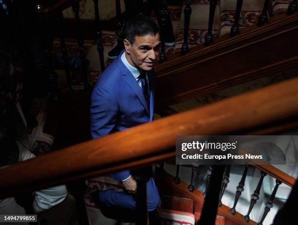 The President of the Government and Secretary General of the PSOE, Pedro Sanchez, leaving a meeting with socialist deputies and senators, in the...