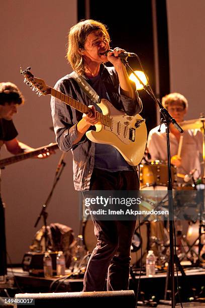 Vocalist/guitarist Dave Longstreth of Dirty Projectors performs at The Wiltern on July 28, 2012 in Los Angeles, California.