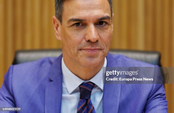 The President of the Government and Secretary General of the PSOE, Pedro Sanchez, during a meeting with socialist deputies and senators, at the...