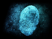 Binary code behind a blue digital fingerprint