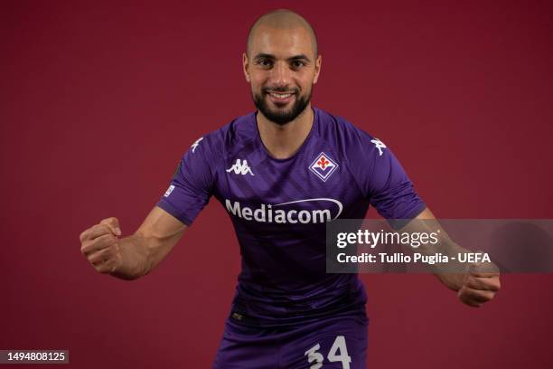 Sofyan Amrabat of ACF Fiorentina poses for a portrait during the ACF Fiorentina UEFA Europa Conference League Final Access Day at Centro sportivo...