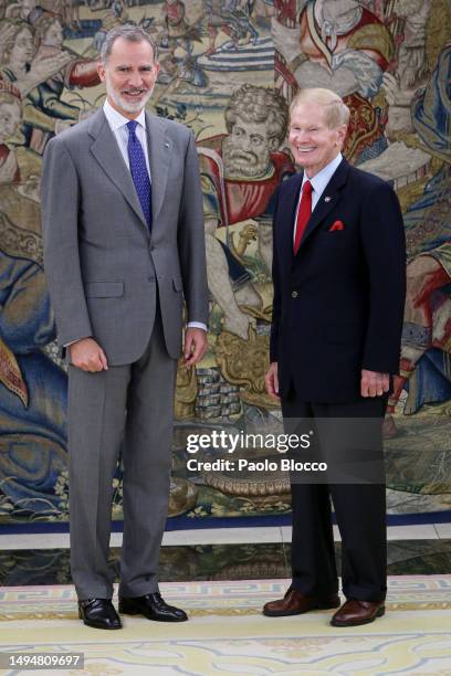 King Felipe VI of Spain meets NASA administrator Bill Nelson at Zarzuela Palace on May 31, 2023 in Madrid, Spain.