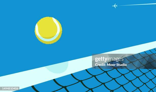 bildbanksillustrationer, clip art samt tecknat material och ikoner med tennis ball over a net flat vector illustration - tennis