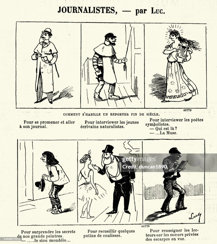 Vintage French Cartoon Journalists Theatre Critic And Actors 1890s 19th ...