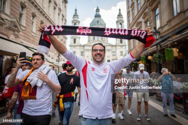 Sevilla FC Fans are seen in the city prior to the UEFA Europa League 2022/23 final match between Sevilla FC and AS Roma on May 31, 2023 in Budapest,...