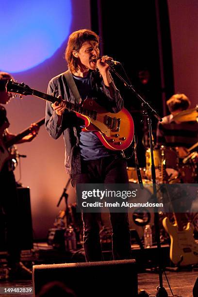 Vocalist/guitarist Dave Longstreth of Dirty Projectors performs at The Wiltern on July 28, 2012 in Los Angeles, California.