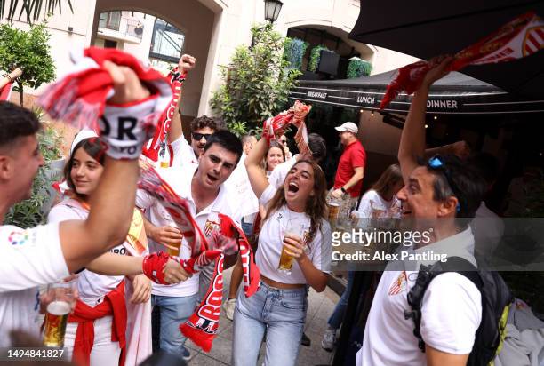 Sevilla fans prior to the UEFA Europa League 2022/23 final match between Sevilla FC and AS Roma on May 31, 2023 in Budapest, Hungary.