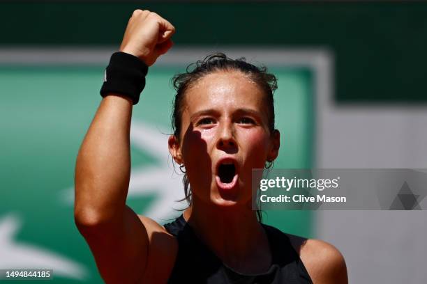 Darya Kasatkina celebrates winning match point against Marketa Vondrousova of Czech Republic during the Women's Singles Second Round Match on Day...