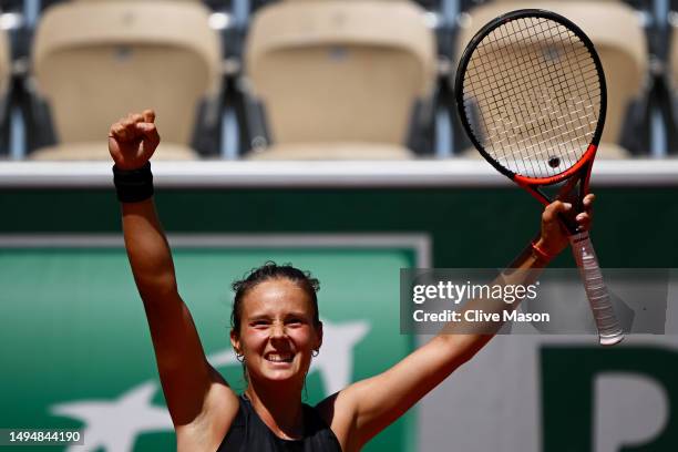 Darya Kasatkina celebrates winning match point against Marketa Vondrousova of Czech Republic during the Women's Singles Second Round Match on Day...