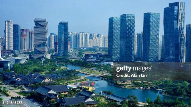 cityscape of songdo central park, songdo, south korea - 松島新都市 ストックフォトと画像