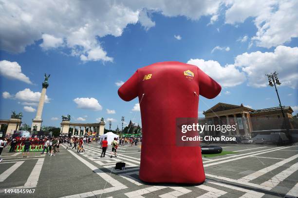 General view of an inflatable Sevilla FC shirt is seen at Heroes' Square prior to the UEFA Europa League 2022/23 final match between Sevilla FC and...