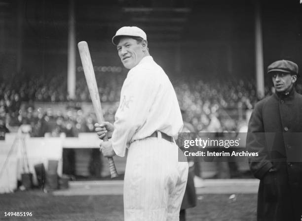 American multi-sport athlete and Olympic gold medalist Jim Thorpe , here of the New York Giants baseball team, waits for a pitch during a game at the...
