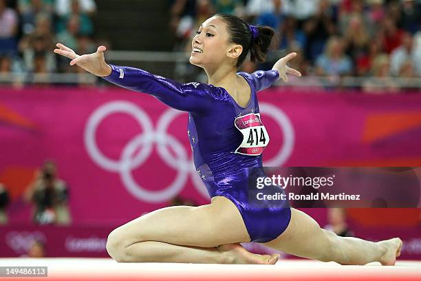 Kyla Ross of the United States competes in the floor exercise in the Artistic Gymnastics Women's Team qualification on Day 2 of the London 2012...
