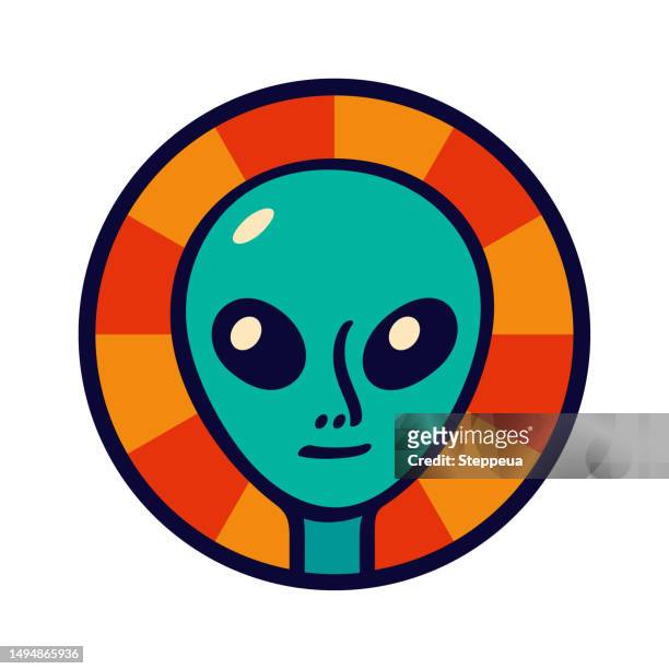 alien vintage circle logo - space exploration logo stock illustrations