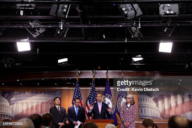 House Minority Leader Hakeem Jeffries speaks on the debt ceiling at the U.S. Capitol on May 31, 2023 in Washington, DC. The House of Representatives...