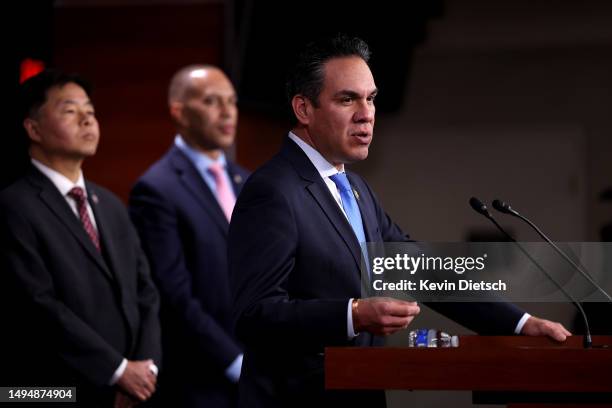 Rep. Pete Aguilar speaks on the debt ceiling at the U.S. Capitol on May 31, 2023 in Washington, DC. The House of Representatives is expected to vote...