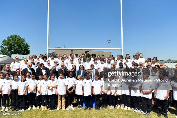 Mika, Tendai Mtawarira, Sir Bill Beaumont, Amelie Oudea-Castera, France’s Minister of Sports, Olympic and Paralympic Games, Jacques Rivoal, Pap...