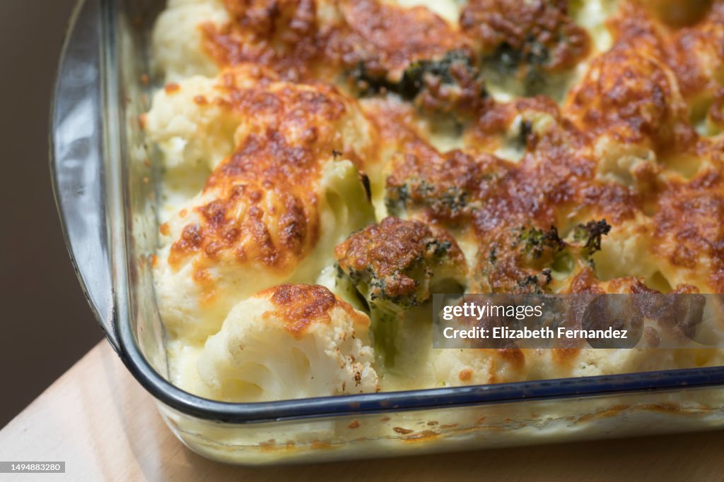Baked Cauliflower and Broccoli with Grated Parmesan