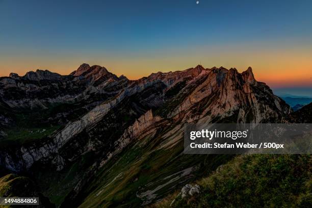 scenic view of mountains against clear sky during sunset,appenzell innerrhoden,switzerland - appenzell innerrhoden stock pictures, royalty-free photos & images
