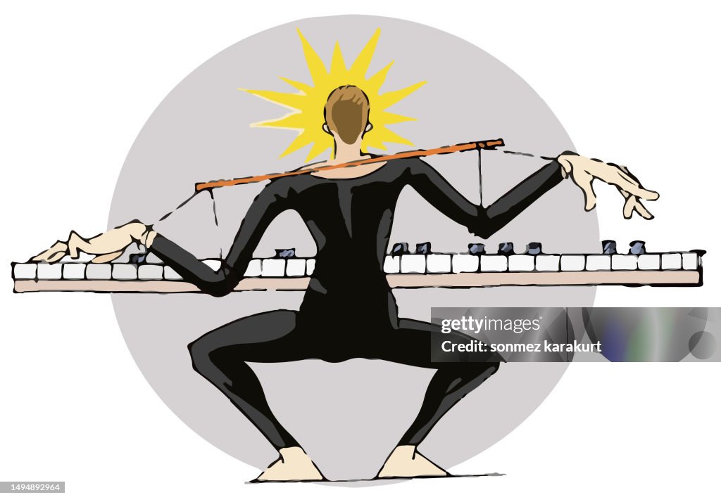 Man learning to play keyboard
