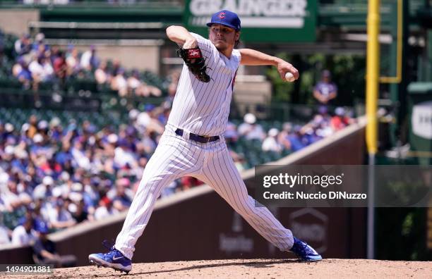 Justin Steele of the Chicago Cubs throws a pitch during the first inning of a game against the Tampa Bay Rays at Wrigley Field on May 31, 2023 in...