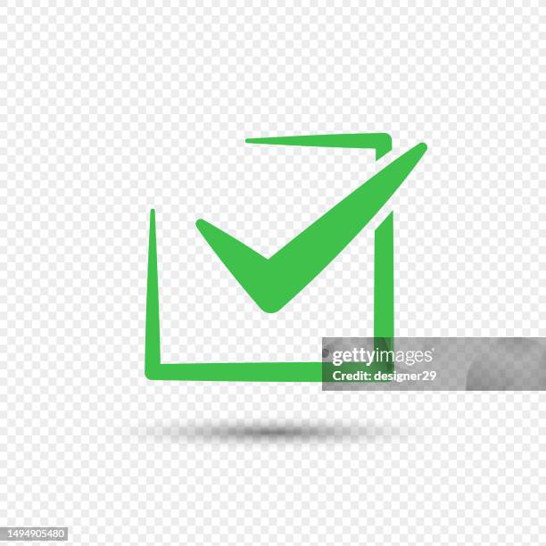 green tick or check mark icon on transparent background. - green check mark transparent background stock illustrations